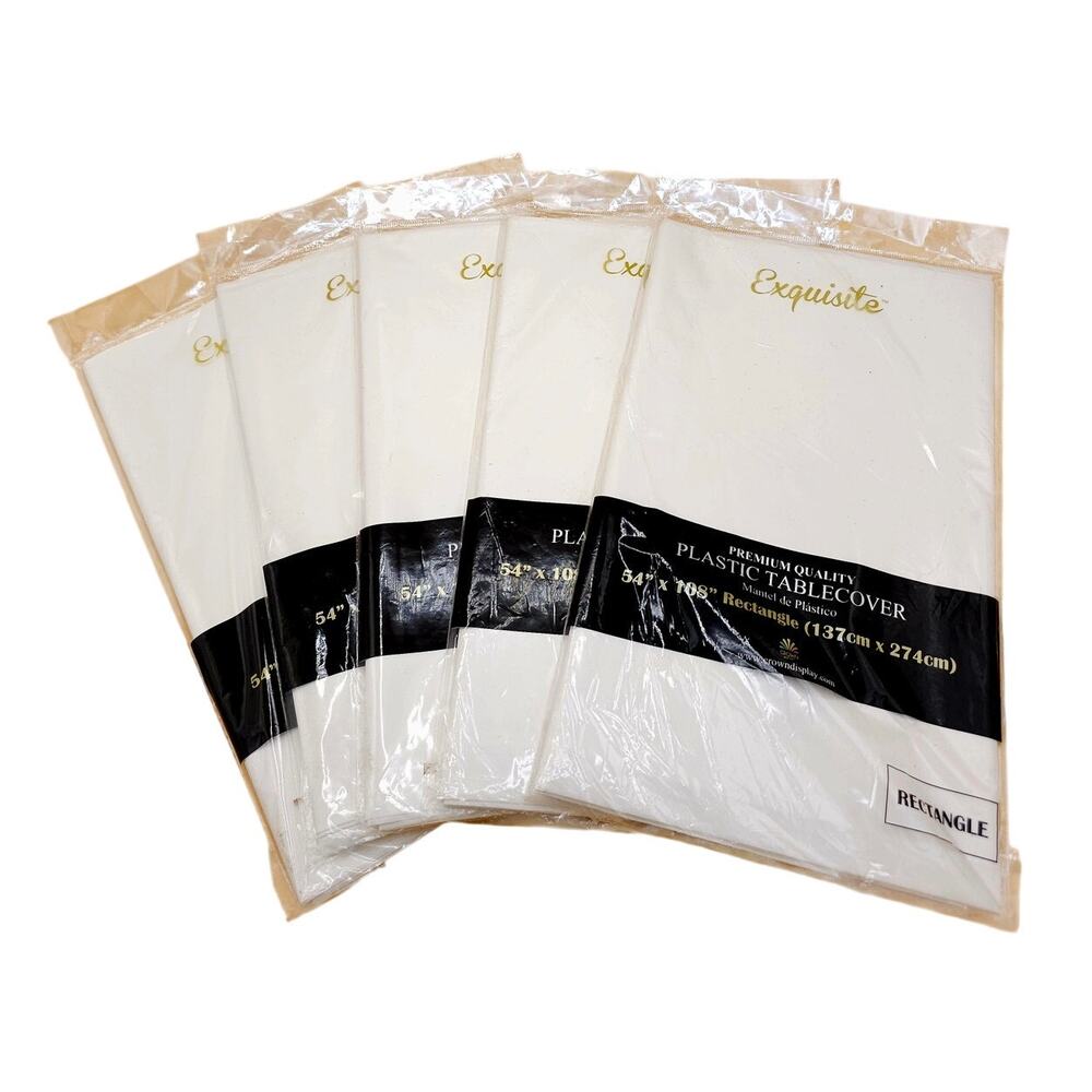 (5) Crown Exquisite Premium White Tablecloths 54" x 108" Plastic Set of 5 Sealed